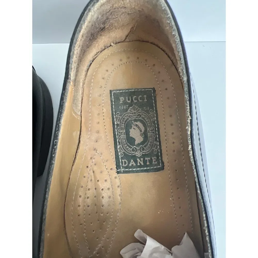 Pucci Dante Black Leather Tassel Loafers Made in Italy Men Size 9.5 M Vintage